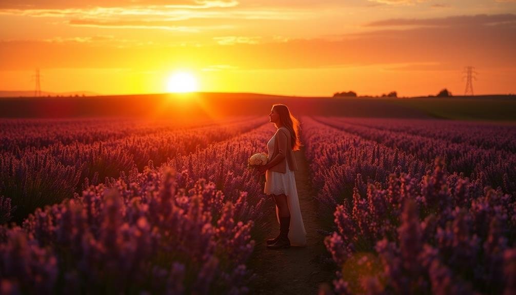 lavender fields at sunset