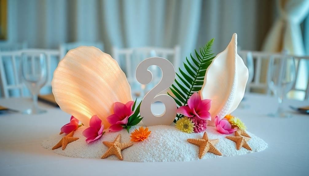 seashell themed table identifiers