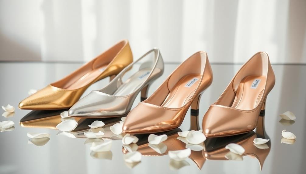 stylish metallic low heel shoes